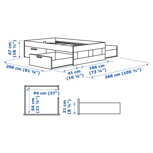 BRIMNES, bed frame with storage, 180x200 cm, 295.900.45