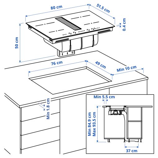 TÄCKNAN, induction hob/interior extractor with recirculation kit/IKEA 300, 80 cm, 296.125.04