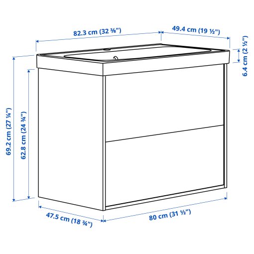 HAVBACK/ORRSJON, wash-stand with drawers/wash-basin, 82x49x69 cm, 296.294.20