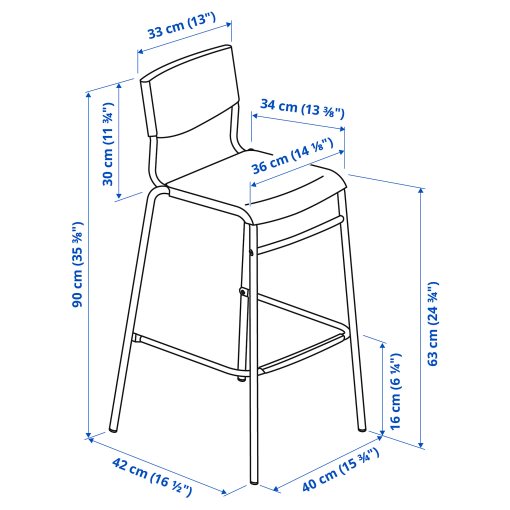 STIG, σκαμπό μπαρ με πλάτη, 63 cm, 304.984.18