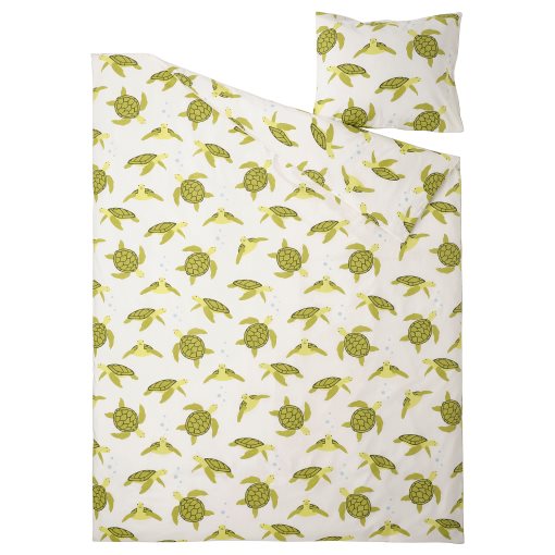 BLÅVINGAD, duvet cover and pillowcase/turtle pattern, 150x200/50x60 cm, 305.210.94