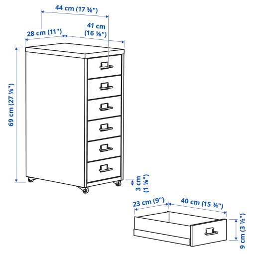 HELMER, drawer unit on castors, 28x69 cm, 305.627.15