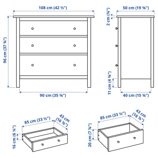 HEMNES, chest of 3 drawers, 108x96 cm, 305.739.50