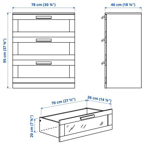 BRIMNES, chest of 3 drawers, 78x95 cm, 306.028.01