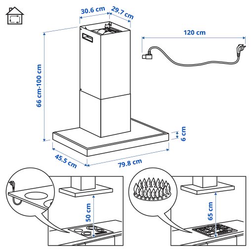 RÄFSEBO, απορροφητήρας τοίχου/IKEA 500, 80 cm, 306.092.23