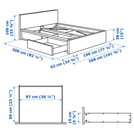 MALM, bed frame/high with 2 storage boxes, 180X200 cm, 391.762.63