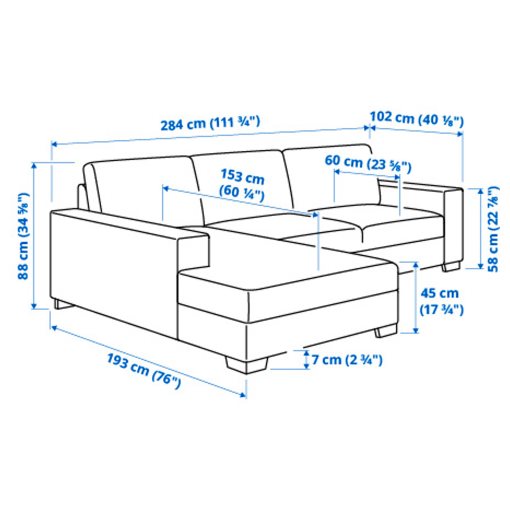SÖRVALLEN, 3-seat sofa with chaise longue/left, 393.041.47