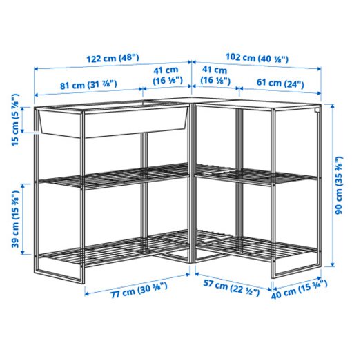 JOSTEIN, shelving unit with container/in/outdoor, 122x102x90 cm, 394.372.89