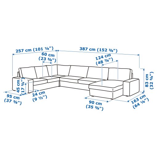 KIVIK, γωνιακός καναπές, 6 θέσεων με σεζλόνγκ, 394.430.25
