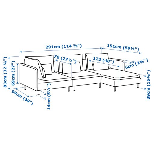 SÖDERHAMN, 4-seat sofa with chaise longue, 394.497.01