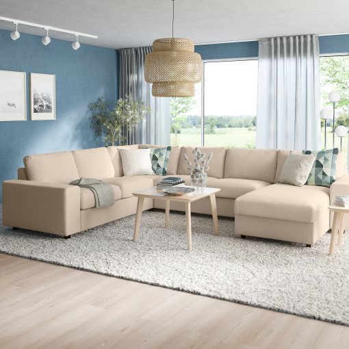 VIMLE, corner sofa-bed with wide armrests, 5-seat with chaise longue, 395.370.19