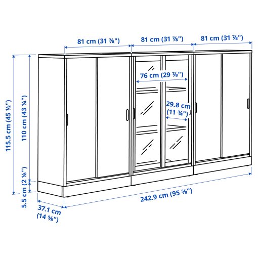 TONSTAD, storage combination with sliding doors, 243x37x116 cm, 395.717.58