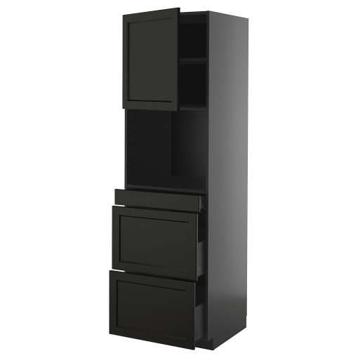METOD/KNIVSHULT, high cabinet for microwave combi with door/3 drawers, 60x60x200 cm, 395.890.46