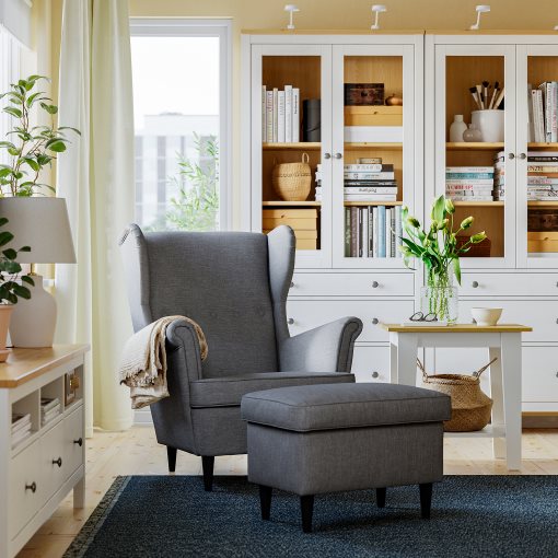 STRANDMON, wing chair with footstool, 396.181.00