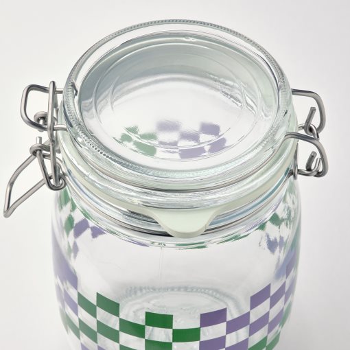 KORKEN, jar with lid clear glass patterned, 1 l, 405.537.58