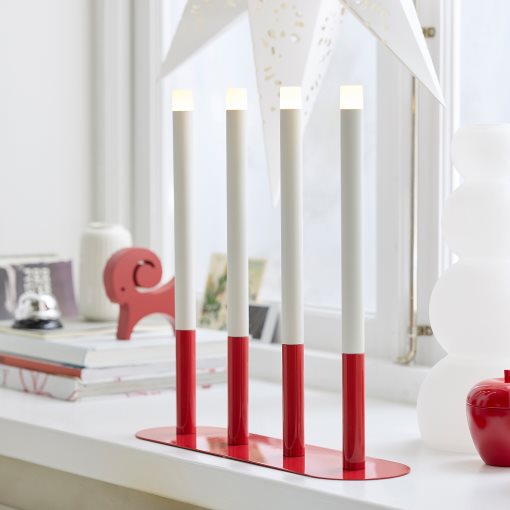 STRÅLA, κηροπήγιο με ενσωματωμένο φωτισμό LED, σχήμα κεριού λειτουργία με μπαταρία, 406.066.48