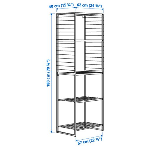 JOSTEIN, shelving unit with grid/in/outdoor/wire, 62x40x180 cm, 494.372.55