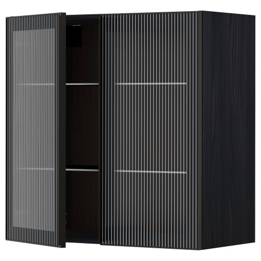 METOD, wall cabinet with shelves/2 glass doors, 80x80 cm, 494.907.33