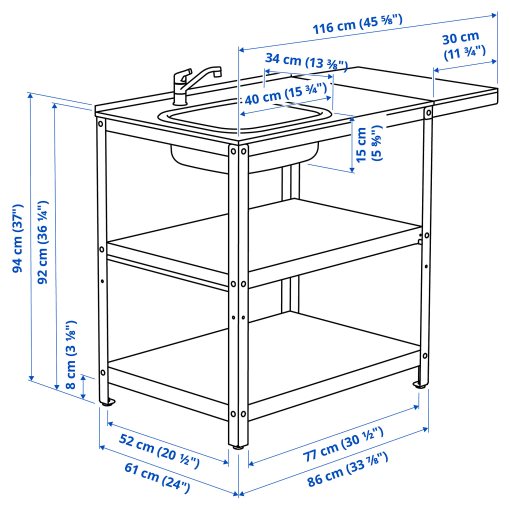 GRILLSKÄR, μονάδα νεροχύτη με βοηθητικό τραπέζι/εξωτερικού χώρου, 93/116x61 cm, 494.952.26