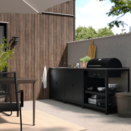 GRILLSKÄR, kitchen sink unit/charcoal barbecue/outdoor, 258x61 cm, 494.962.97