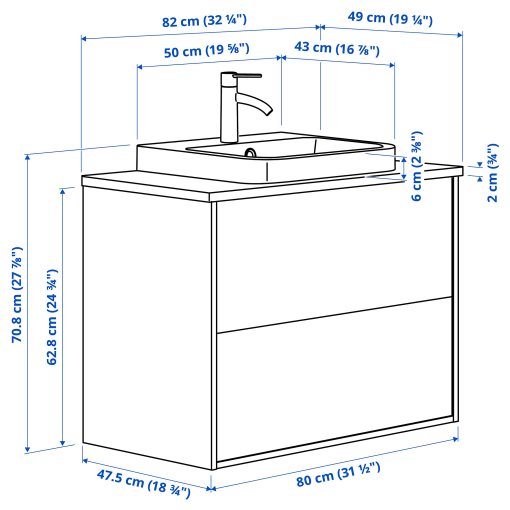 ANGSJON/BACKSJON, wash-stand with drawers/wash-basin/tap, 82x49x71 cm, 495.213.91