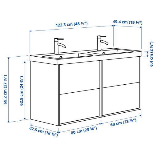 HAVBACK/ORRSJON, wash-stand/wash-basin/taps, 122x49x69 cm, 495.285.33