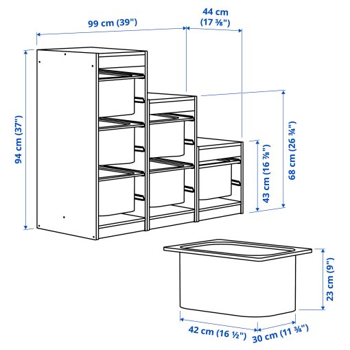 TROFAST, storage combination with boxes, 99x44x94 cm, 495.733.23