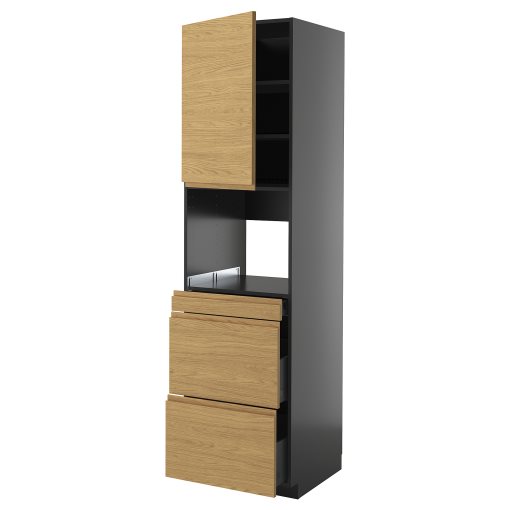 METOD/KNIVSHULT, high cabinet for microwave combi with door/3 drawers, 60x60x220 cm, 495.896.06