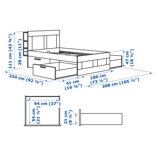 BRIMNES, bed frame with storage and headboard, 180x200 cm, 495.900.30