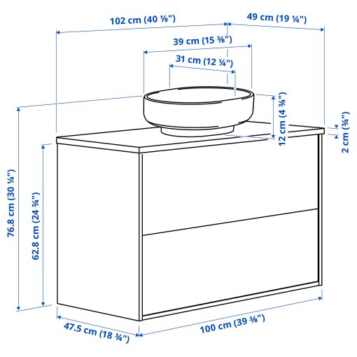HAVBÄCK/VINDEL, wash-stand with drawers/wash-basin, 102x49x77 cm, 496.224.65