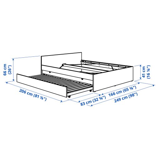 VIHALS, bed frame with 1 trundle bed, 160x200 cm/80x200 cm, 496.347.55
