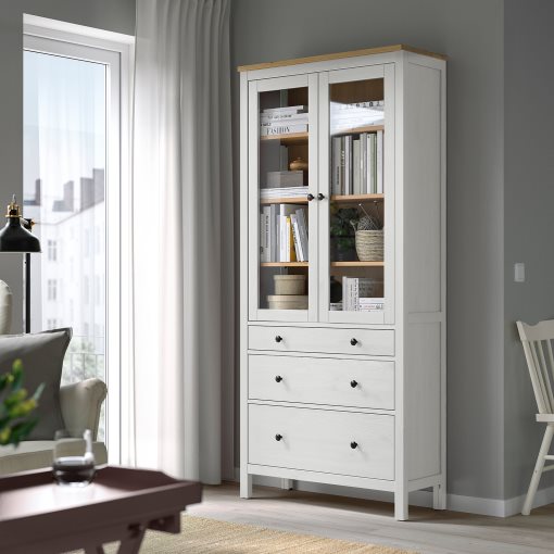 HEMNES, glass-door cabinet with 3 drawers, 504.135.07
