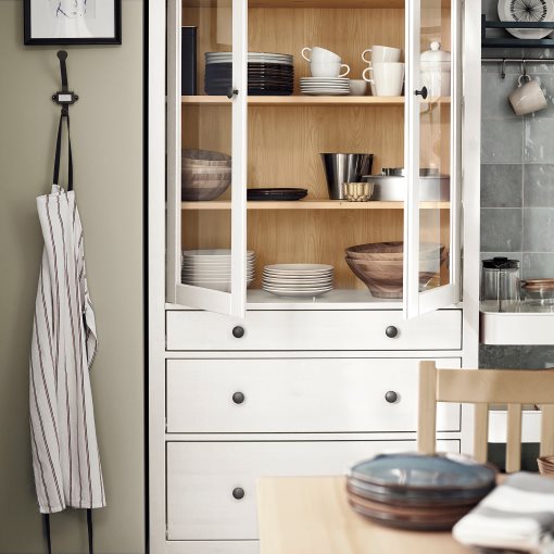 HEMNES, glass-door cabinet with 3 drawers, 504.135.07