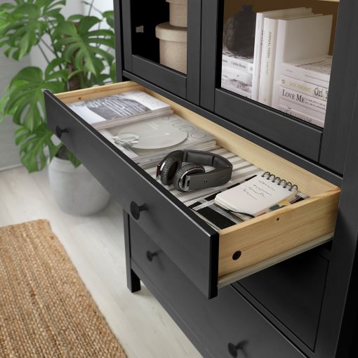 HEMNES, glass-door cabinet with 3 drawers, 504.522.97