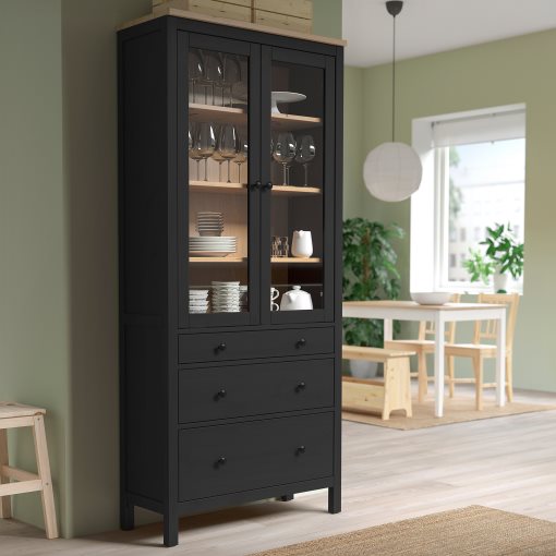 HEMNES, glass-door cabinet with 3 drawers, 504.522.97