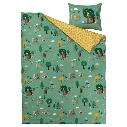 BRUMMIG, duvet cover and pillowcase/forest animal pattern, 150x200/50x60 cm, 505.211.54