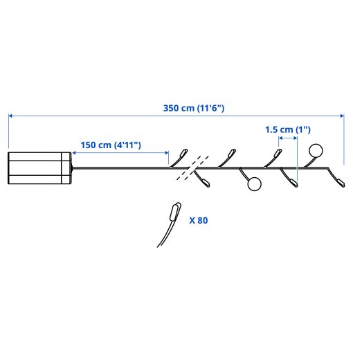 STRÅLA, lighting chain with built in LED light source/80 lights/battery-operated, dots, 505.908.21
