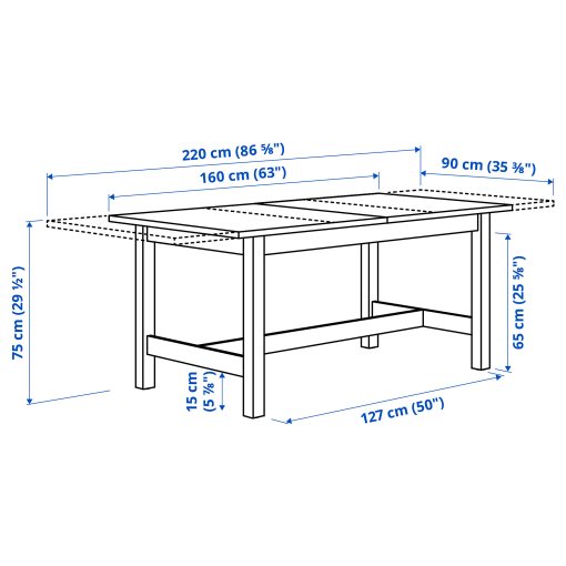extendable table, 160/220x90 cm, 506.112.63
