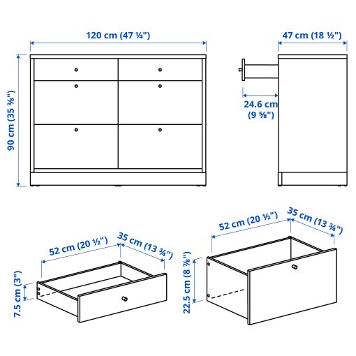 TONSTAD, chest of 6 drawers, 120x47x90 cm, 506.146.24