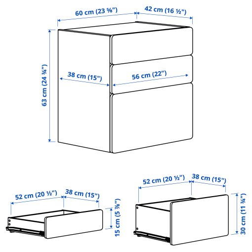 SMASTAD/PLATSA, chest of 3 drawers, 60x42x63 cm, 594.201.60