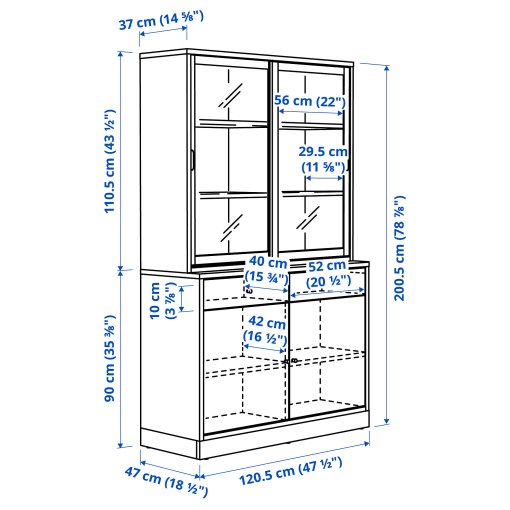 TONSTAD, σύνθεση αποθήκευσης με συρόμενες γυάλινες πόρτες, 121x201 cm, 595.150.64