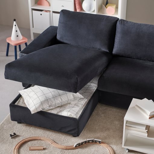 VIMLE, γωνιακός καναπές-κρεβάτι με πλατιά μπράτσα, 5 θέσεων με σεζλόνγκ, 595.371.79