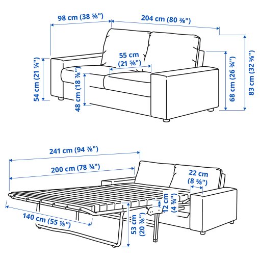 VIMLE, διθέσιος καναπές-κρεβάτι με πλατιά μπράτσα, 595.371.98