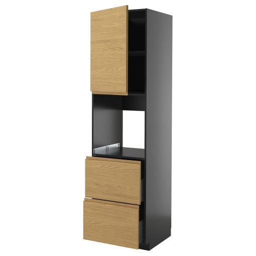 METOD/KNIVSHULT, high cabinet for oven with door/2 fronts/2 high drawers, 60x60x220 cm, 595.884.23