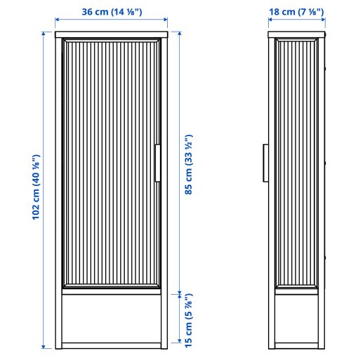 MOSSJÖN, wall cabinet with shelves/glass door, 36x18x102 cm, 605.677.78
