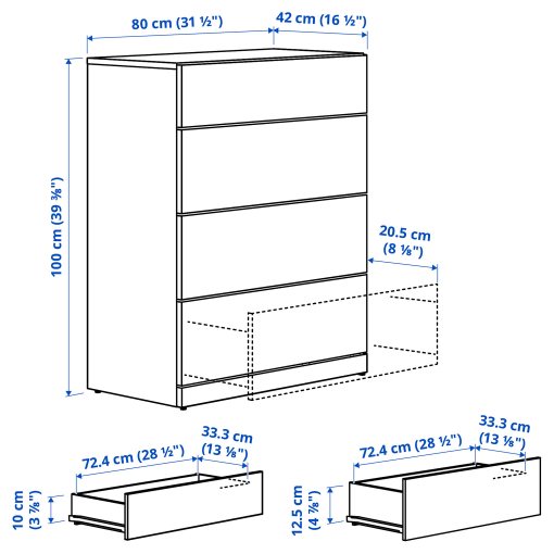 chest of 4 drawers, 80x42x100 cm, 605.993.50