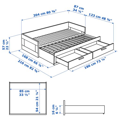 BRIMNES, κρεβάτι επισκέπτη day bed με 2 συρτάρια, 80x200 cm, 606.033.14