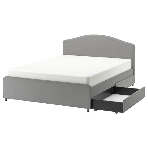 HAUGA, upholstered bed/ 2 storage boxes, 160X200 cm, 693.366.51