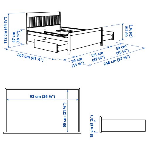 IDANÄS, bed frame with storage, 160x200 cm, 693.922.27