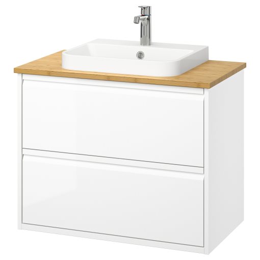 ANGSJON/BACKSJON, wash-stand with drawers/wash-basin/tap/high-gloss, 82x49x71 cm, 695.140.83